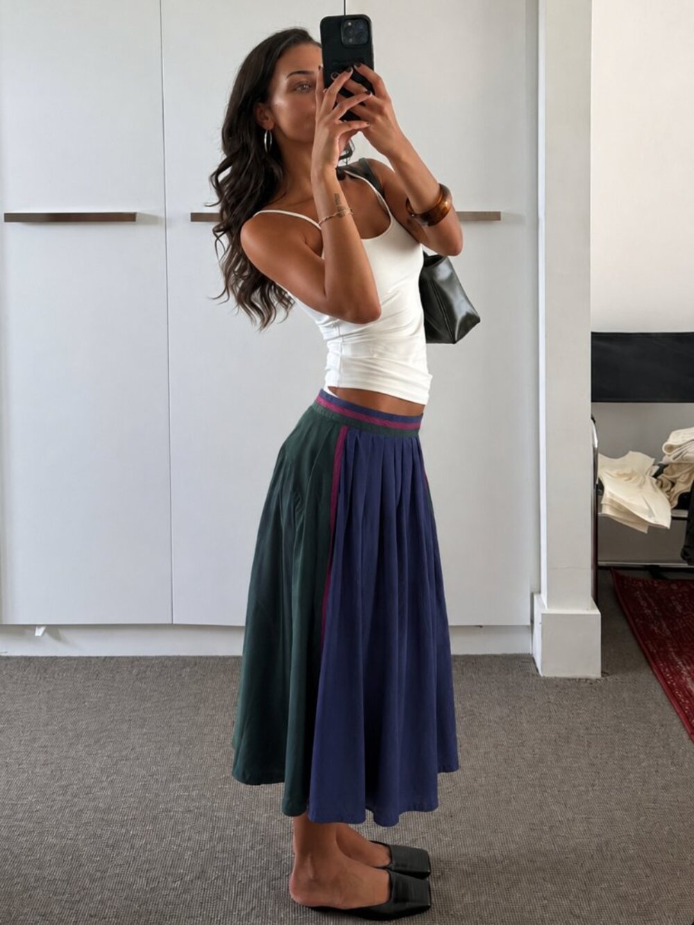 80s West Germany Pleated Midi Silk Skirt Size 40